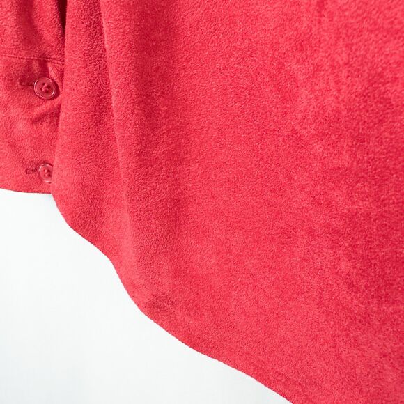 Chicos Smooth Faux Suede Reza Shirt Womens 1 Medium Red Hidden Button Front - Picture 13 of 15